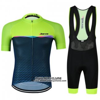 2019 Maillot Ciclismo Jokvie Vert Fonce Bleu Manches Courtes et Cuissard