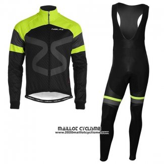 2019 Maillot Ciclismo Nalini Noir Vert Manches Longues et Cuissard