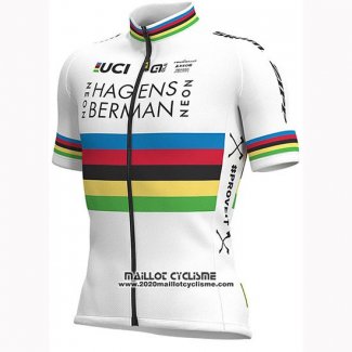 2019 Maillot Ciclismo UCI Mondo Champion Androni Giocattoli Blanc Manches Courtes et Cuissard