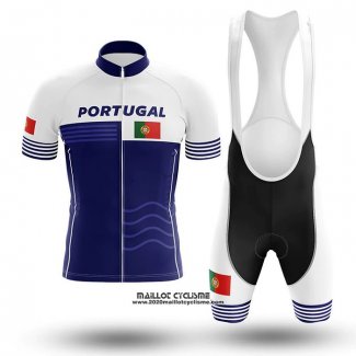 2020 Maillot Ciclismo Champion Portugal Blanc Bleu Manches Courtes et Cuissard