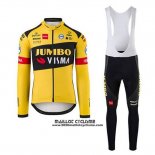 2020 Maillot Ciclismo Jumbo Visma Jaune Noir Manches Longues et Cuissard