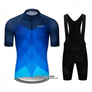 2020 Maillot Ciclismo Le Col Bleu Clair Profond Bleu Manches Courtes et Cuissard