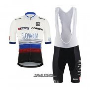 2020 Maillot Ciclismo Slovaquie Blanc Noir Bleu Manches Courtes et Cuissard