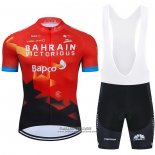 2021 Maillot Cyclisme Bahrain Victorious Rouge Manches Courtes et Cuissard