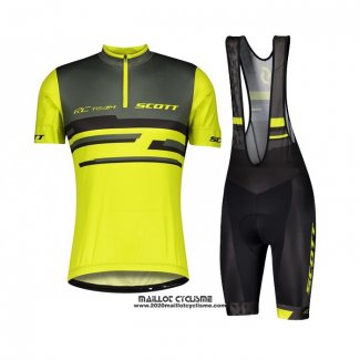 2021 Maillot Cyclisme Scott Gris Jaune Manches Courtes et Cuissard