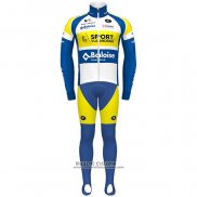 2021 Maillot Cyclisme Sport Vlaanderen Baloise Bleu Jaune Manches Longues et Cuissard