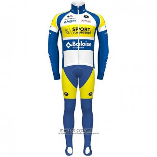 2021 Maillot Cyclisme Sport Vlaanderen Baloise Bleu Jaune Manches Longues et Cuissard