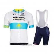 2022 Maillot Cyclisme Astana Blanc Bleu Manches Courtes et Cuissard