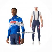 2024 Maillot Cyclisme Deceuninck Quick Step Bleu Blanc Manches Longues Et Cuissard