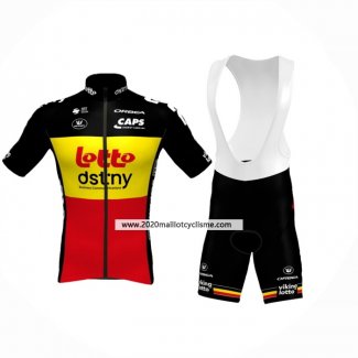 2024 Maillot Cyclisme Lotto Dstny Noir Jaune Rouge Manches Courtes Et Cuissard