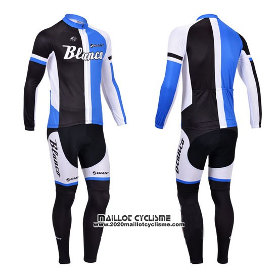 2013 Maillot Ciclismo Blanco Noir et Bleu Manches Longues et Cuissard