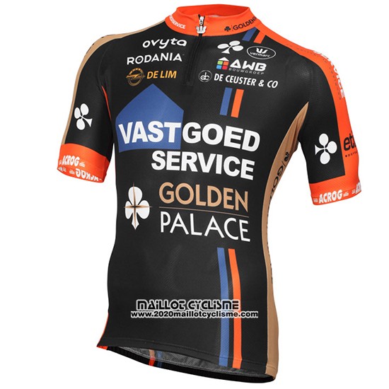 2015 Maillot Ciclismo Vastgoedservice Golden Palace Noir et Orange Manches Courtes et Cuissard