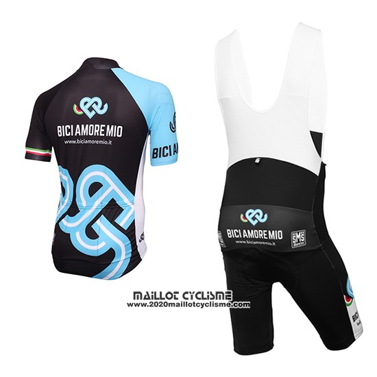 2016 Maillot Ciclismo Bici Amore Mio Noir et Bleu Manches Courtes et Cuissard
