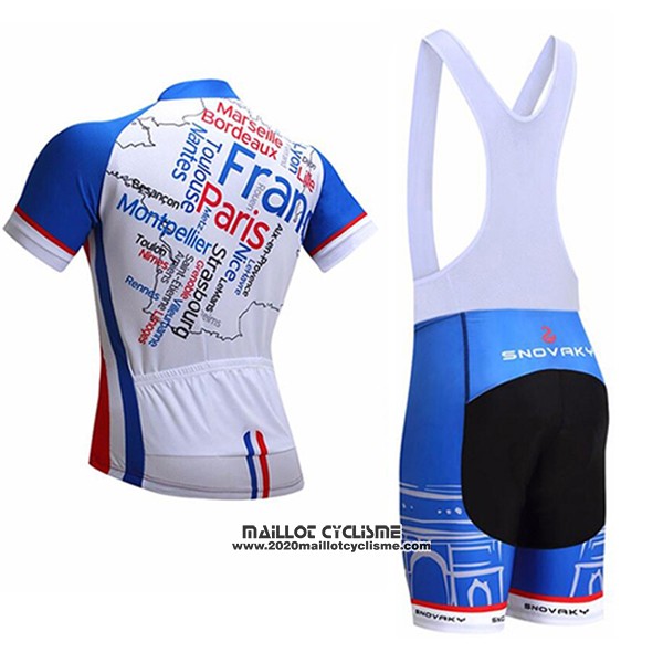 2017 Maillot Ciclismo France Snovaky Bleu et Blanc Manches Courtes et Cuissard