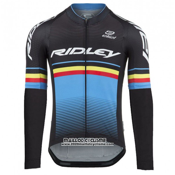 2017 Maillot Ciclismo Ridley Rincon Noir et Bleu Manches Longues et Cuissard