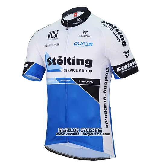 2017 Maillot Ciclismo Stolting Blanc et Bleu Manches Courtes et Cuissard