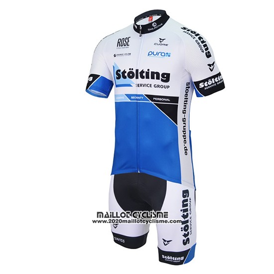 2017 Maillot Ciclismo Stolting Blanc et Bleu Manches Courtes et Cuissard