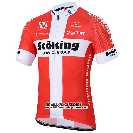 2017 Maillot Ciclismo Stolting Blanc et Rouge Manches Courtes et Cuissard