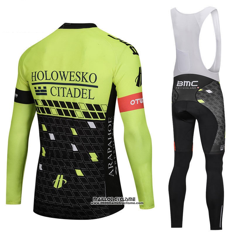 2018 Maillot Ciclismo Holowesko Citadel Vert et Noir Manches Longues et Cuissard