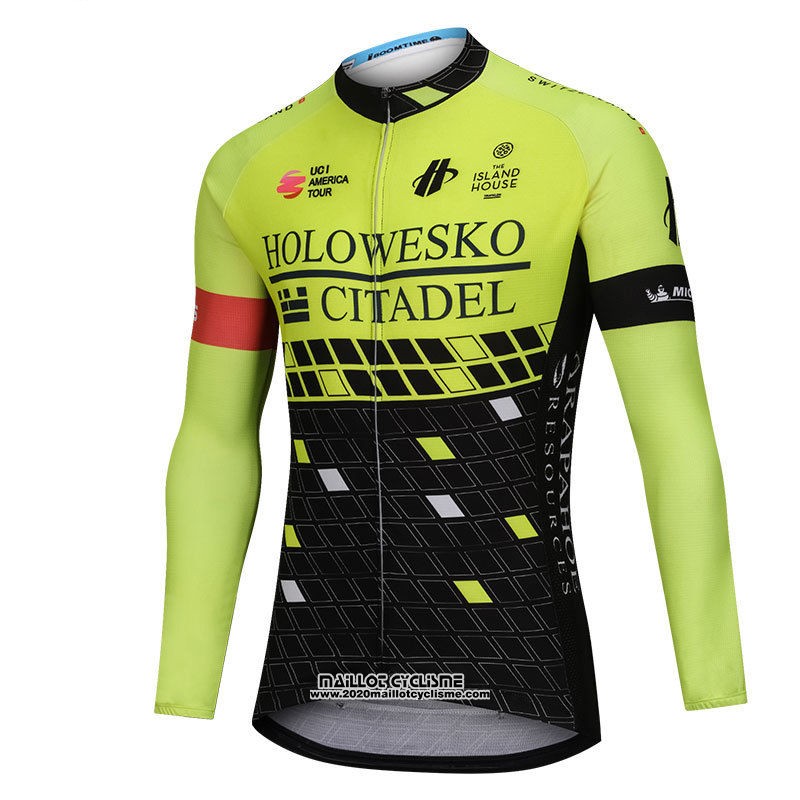2018 Maillot Ciclismo Holowesko Citadel Vert et Noir Manches Longues et Cuissard
