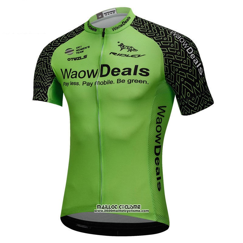 2018 Maillot Ciclismo Waowdeals Vert et Noir Manches Courtes et Cuissard