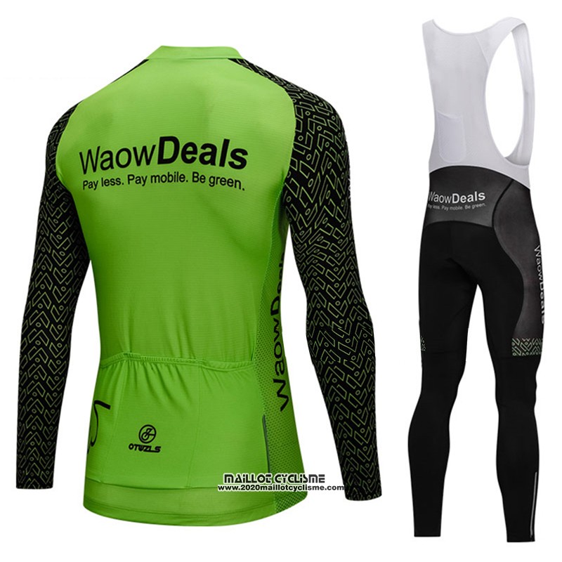 2018 Maillot Ciclismo Waowdeals Vert et Noir Manches Longues et Cuissard