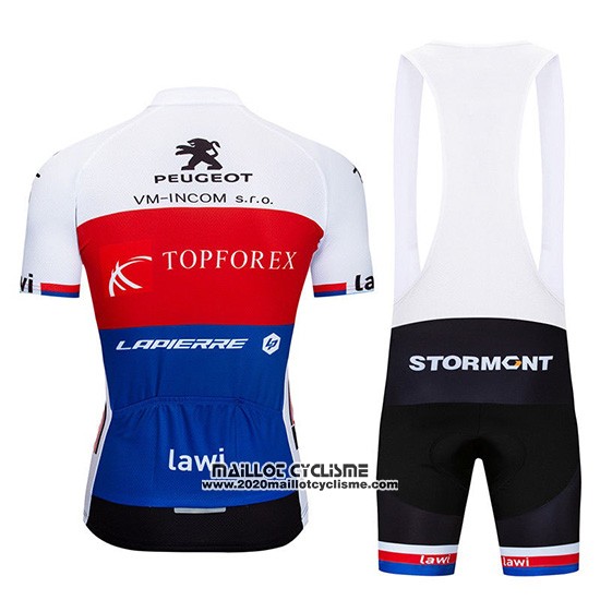 2019 Maillot Ciclismo Elkov Elektro Blanc Rouge Bleu Manches Courtes et Cuissard