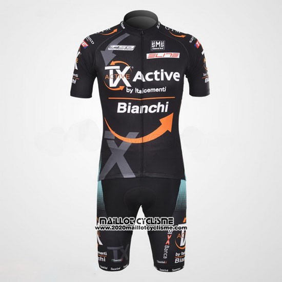 2012 Maillot Ciclismo Bianchi Noir et Orange Manches Courtes et Cuissard