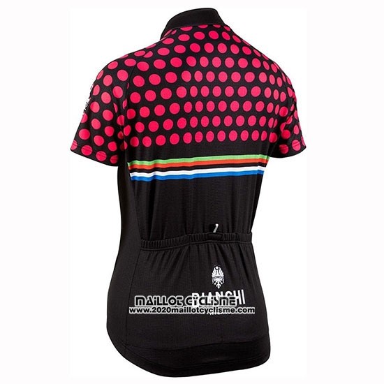 2019 Maillot Ciclismo Femme Bianchi Dot Noir Rouge Manches Courtes et Cuissard