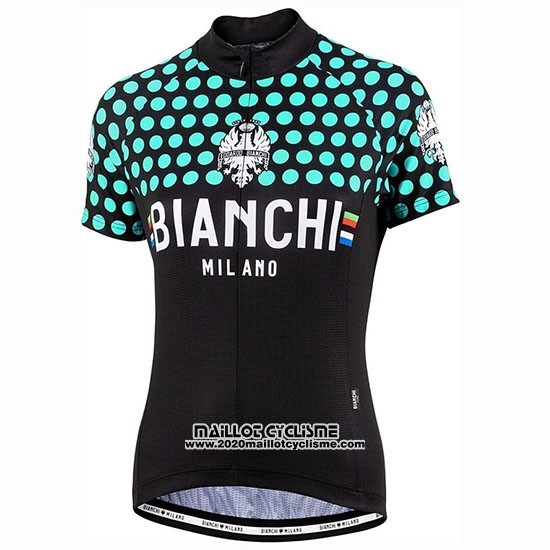 2019 Maillot Ciclismo Femme Bianchi Dot Noir Vert Manches Courtes et Cuissard