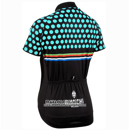 2019 Maillot Ciclismo Femme Bianchi Dot Noir Vert Manches Courtes et Cuissard