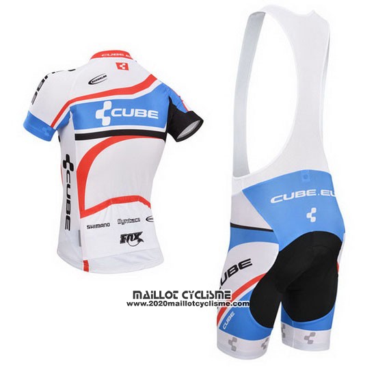 2014 Maillot Ciclismo Cube Blanc et Bleu Manches Courtes et Cuissard