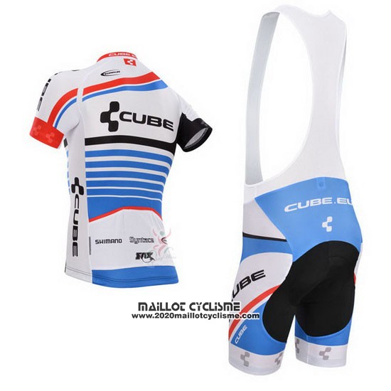2014 Maillot Ciclismo Cube Bleu et Blanc Manches Courtes et Cuissard