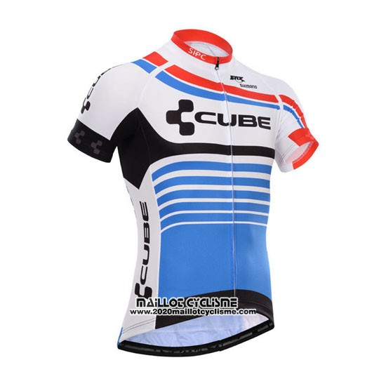 2014 Maillot Ciclismo Cube Bleu et Blanc Manches Courtes et Cuissard