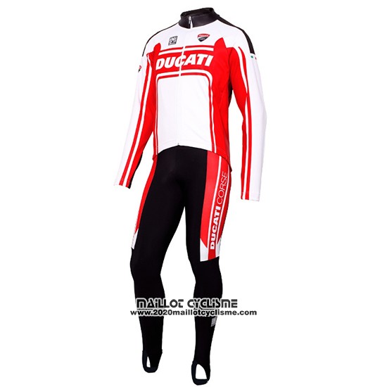 2016 Maillot Ciclismo Ducati Blanc et Rouge Manches Longues et Cuissard