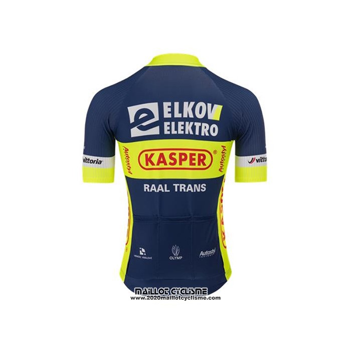 2020 Maillot Ciclismo Elkov-Kasper Bleu Jaune Manches Courtes et Cuissard