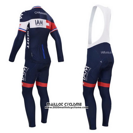 2015 Maillot Ciclismo IAM Bleu et Rouge Manches Longues et Cuissard