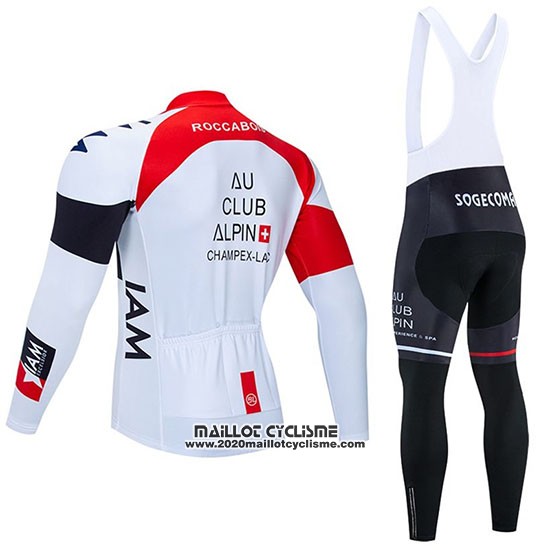 2020 Maillot Ciclismo IAM Blanc Rouge Noir Manches Longues et Cuissard