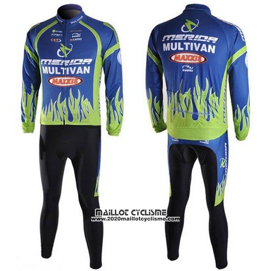 2010 Maillot Ciclismo Merida Bleu et Vert Manches Longues et Cuissard