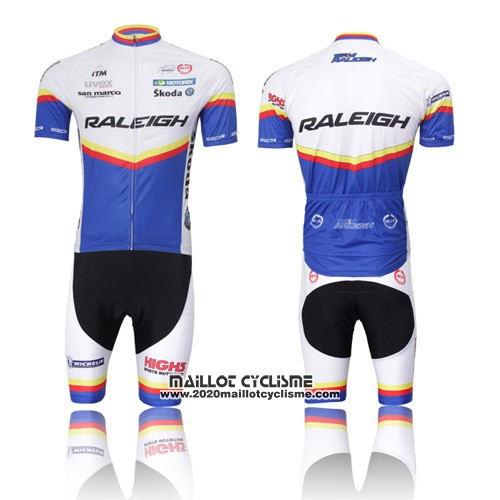 2012 Maillot Ciclismo Raleigh Bleu et Blanc Manches Courtes et Cuissard