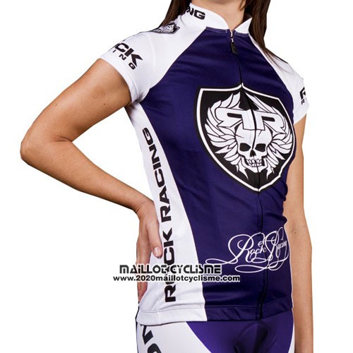 2016 Maillot Ciclismo Femme Racing Blanc et Bleu Manches Courtes et Cuissard