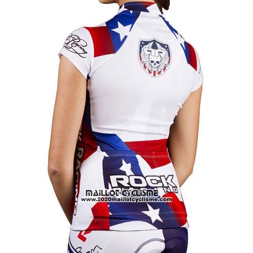 2016 Maillot Ciclismo Rock Racing Blanc et Bleu Manches Courtes et Cuissard