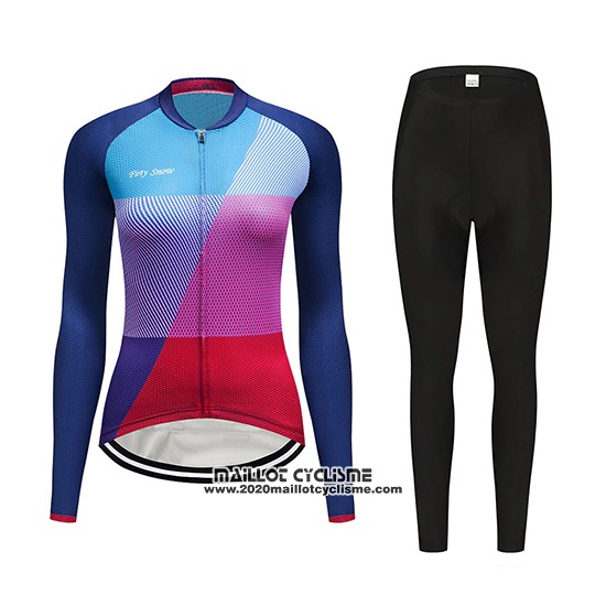 2019 Maillot Ciclismo Femme Dirty Snow Bleu Rouge Violet Manches Longues et Cuissard