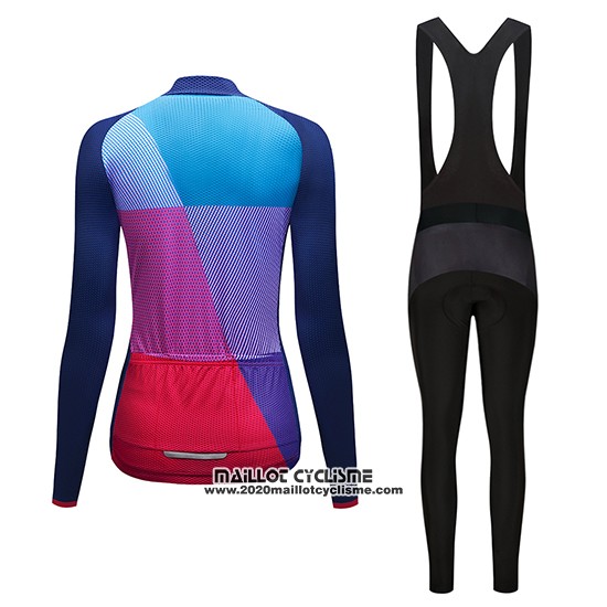2019 Maillot Ciclismo Femme Dirty Snow Bleu Rouge Violet Manches Longues et Cuissard