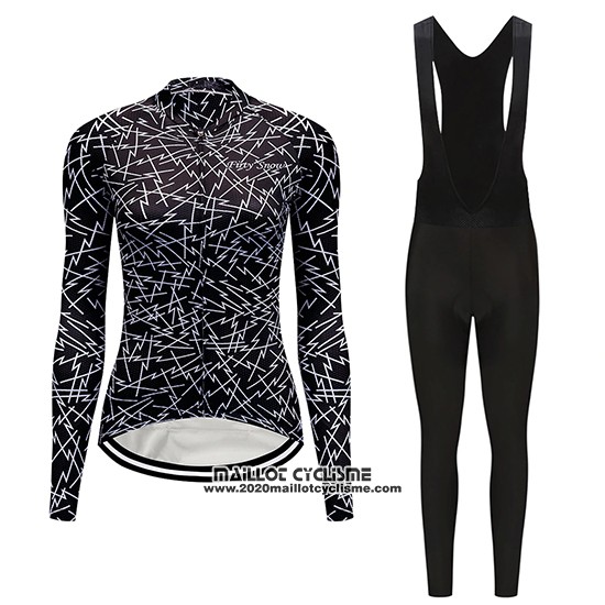 2019 Maillot Ciclismo Femme Dirty Snow Noir Manches Longues et Cuissard