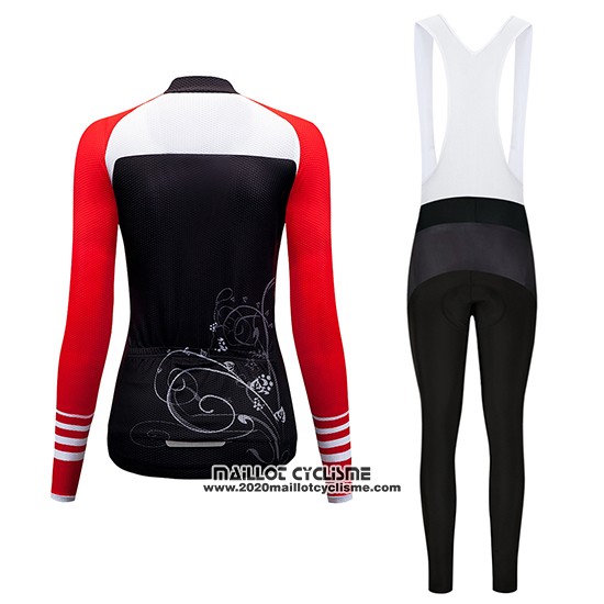 2019 Maillot Ciclismo Femme Dirty Snow Rouge Blanc Noir Manches Longues et Cuissard