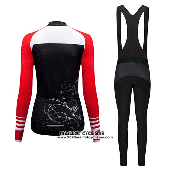 2019 Maillot Ciclismo Femme Dirty Snow Rouge Blanc Noir Manches Longues et Cuissard