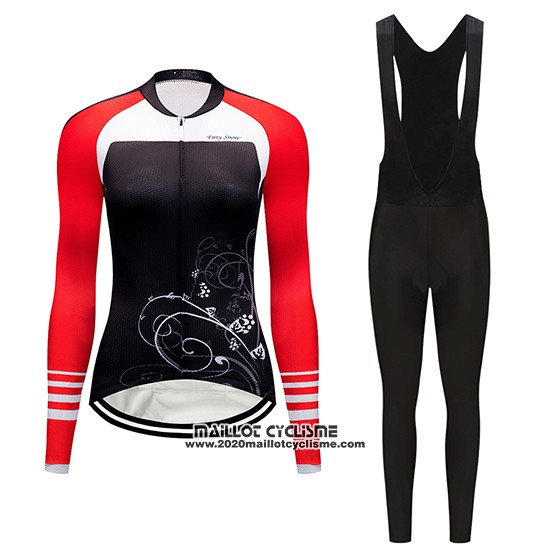 2019 Maillot Ciclismo Femme Dirty Snow Rouge Blanc Noir Manches Longues et Cuissard