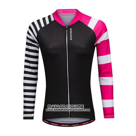 2019 Maillot Ciclismo Femme Wosawe Noir Blanc Rose Manches Longues et Cuissard