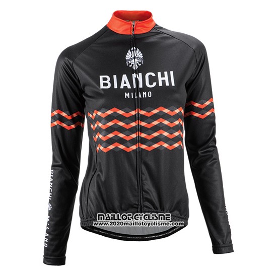 2016 Maillot Ciclismo Femme Bianchi Noir et Orange Manches Longues et Cuissard